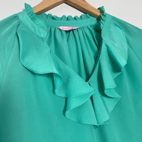 Lilly Pulitzer | Green Ruffled Collar Lightweight Blouse XS - Picture 2 of 7